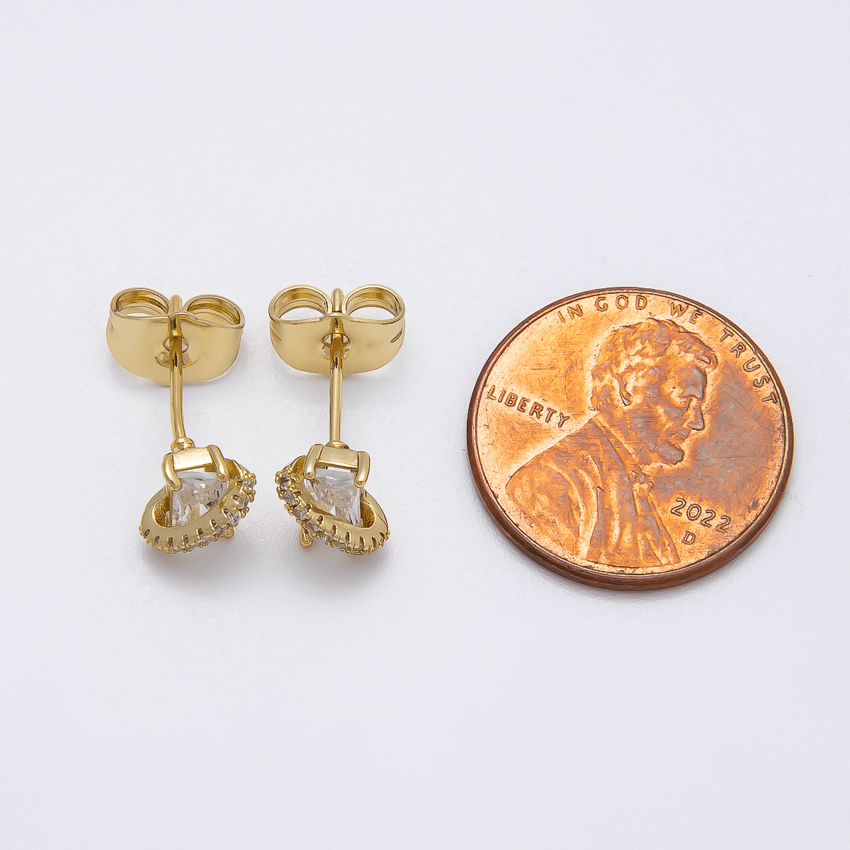 14K Gold Filled 7mm Clear Baguette Micro Paved CZ Mini Stud Earrings | Earrings - 00280 - DLUXCA