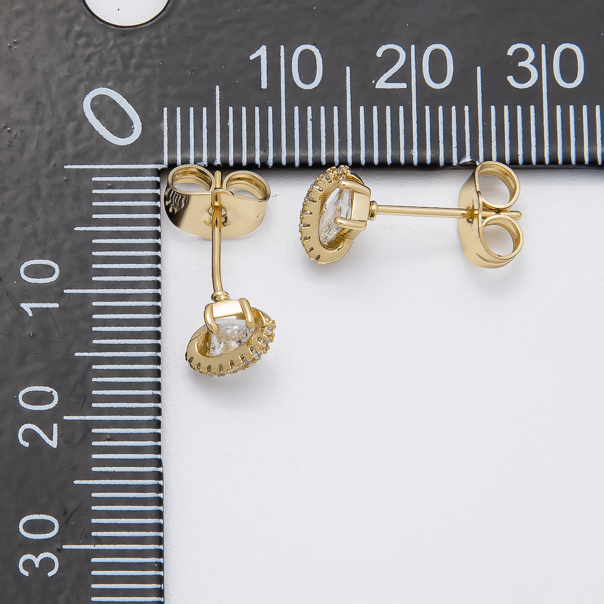 14K Gold Filled 7mm Clear Baguette Micro Paved CZ Mini Stud Earrings | Earrings - 00280 - DLUXCA