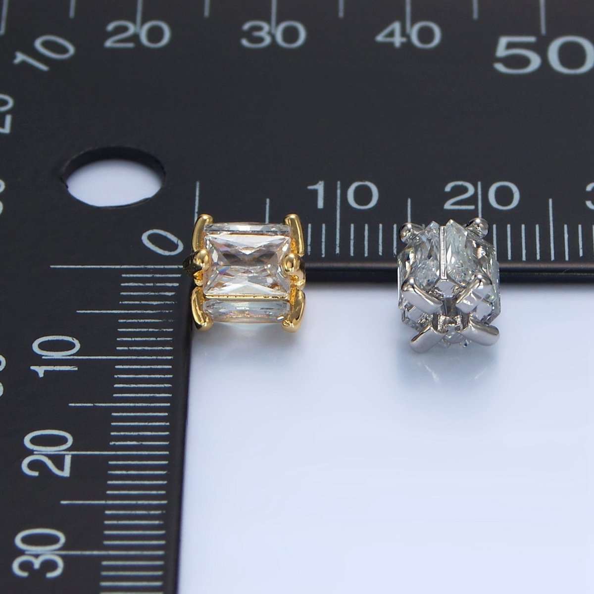 14K Gold Filled 8mm Clear CZ Baguette Square Bead in Gold & Silver | B209 - DLUXCA