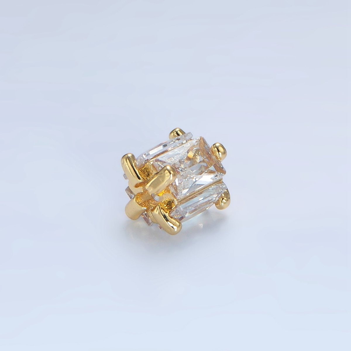 14K Gold Filled 8mm Clear CZ Baguette Square Bead in Gold & Silver | B209 - DLUXCA