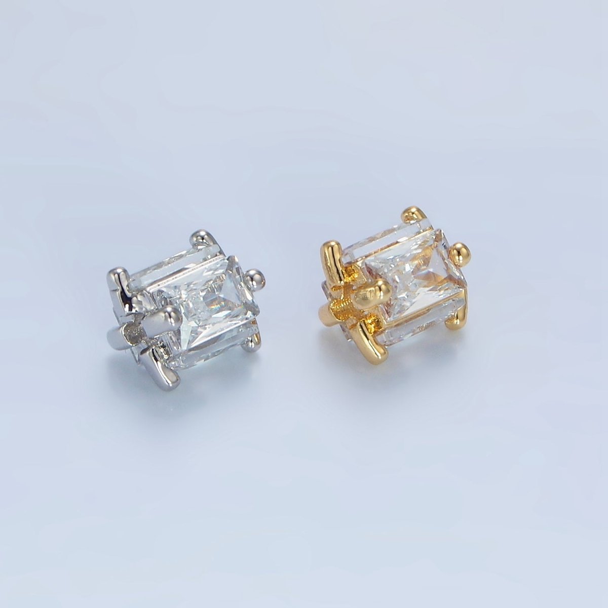 14K Gold Filled 8mm Clear CZ Baguette Square Bead in Gold & Silver | B209 - DLUXCA