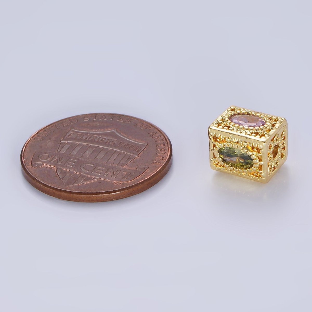 14K Gold Filled 8mm Multicolor Oval CZ Flower Filigree Rectangular Bead | B883 - DLUXCA