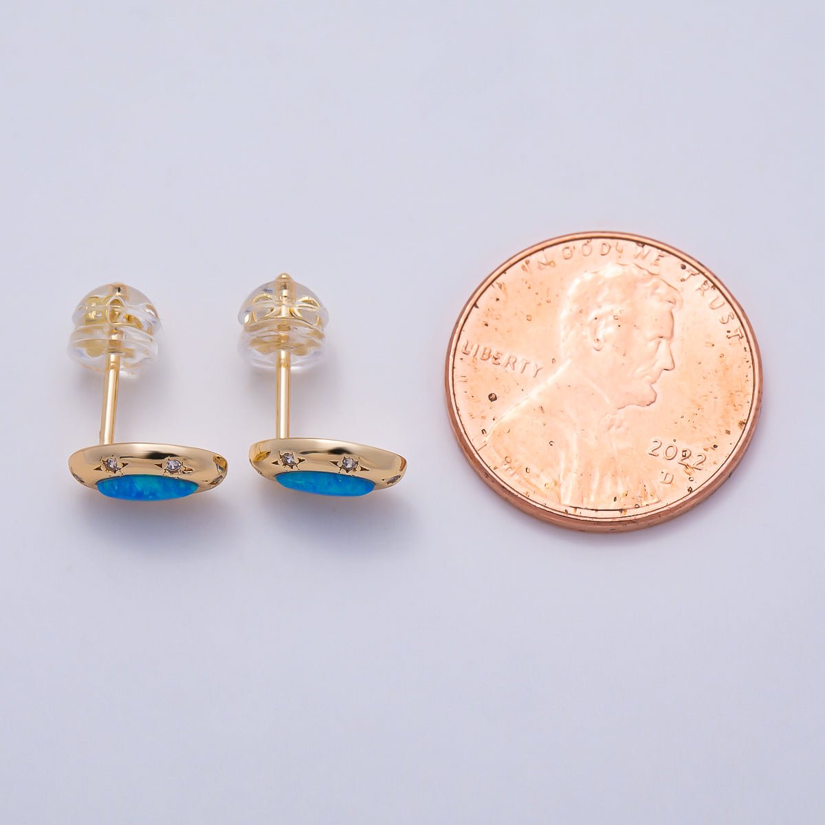 14K Gold Filled 9.5mm White, Blue Opal CZ Star Dotted Marquise Navette Bezel Stud | Earrings-00466 Earrings-00467 - DLUXCA