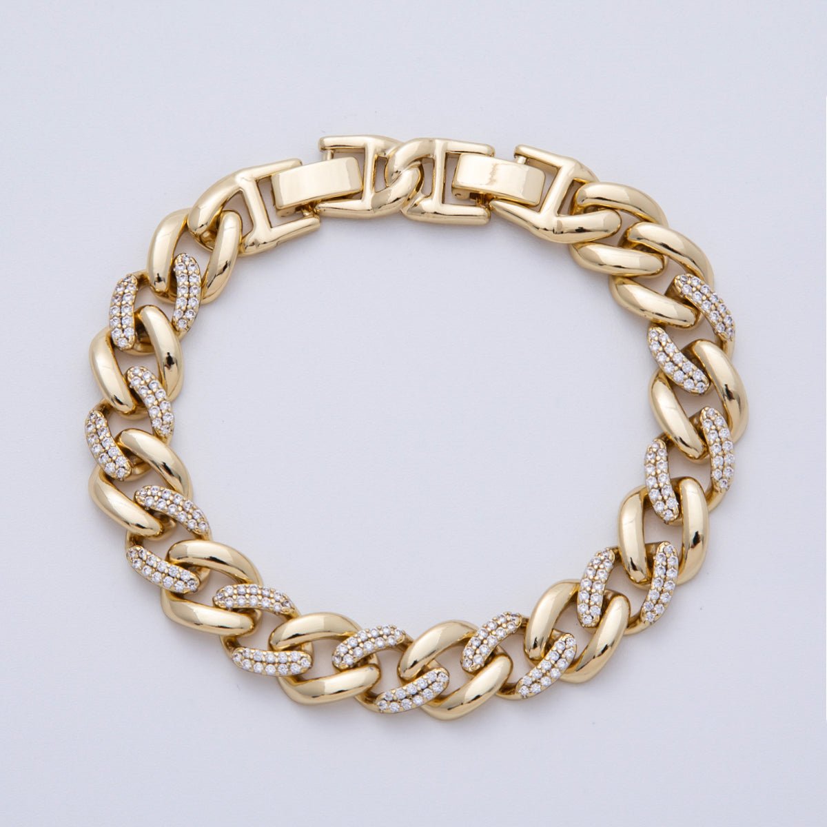 14K Gold Filled 9.9mm Micro Paved CZ Curb Chain 8 Inch Bracelet | WA - 4098 - DLUXCA