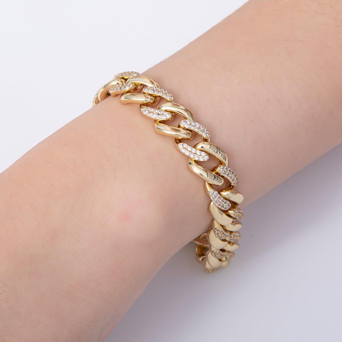 14K Gold Filled 9.9mm Micro Paved CZ Curb Chain 8 Inch Bracelet | WA - 4098 - DLUXCA