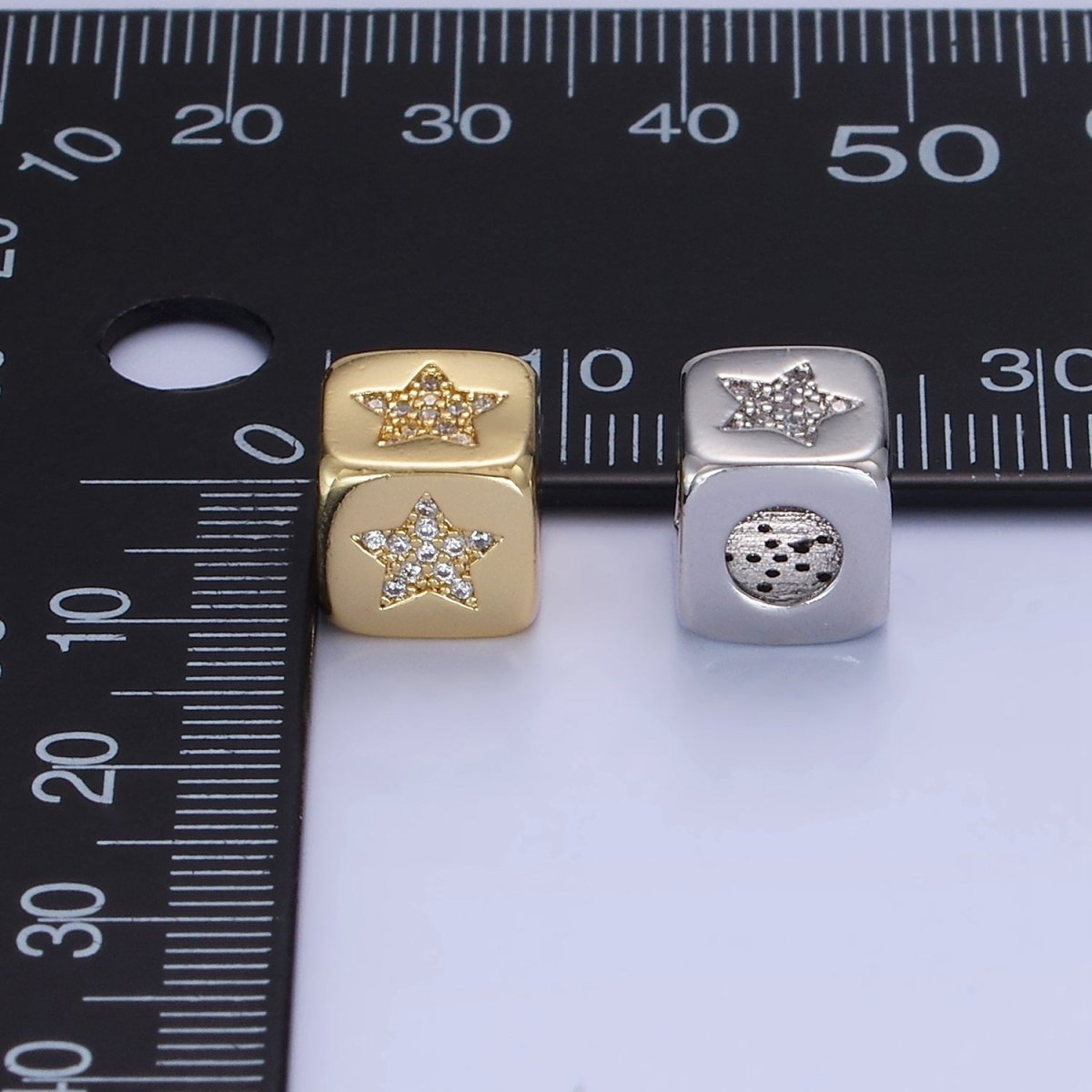 14K Gold Filled 9mm Micro Paved CZ Celestial Star Cube Bead in Gold & Silver | B885 - DLUXCA