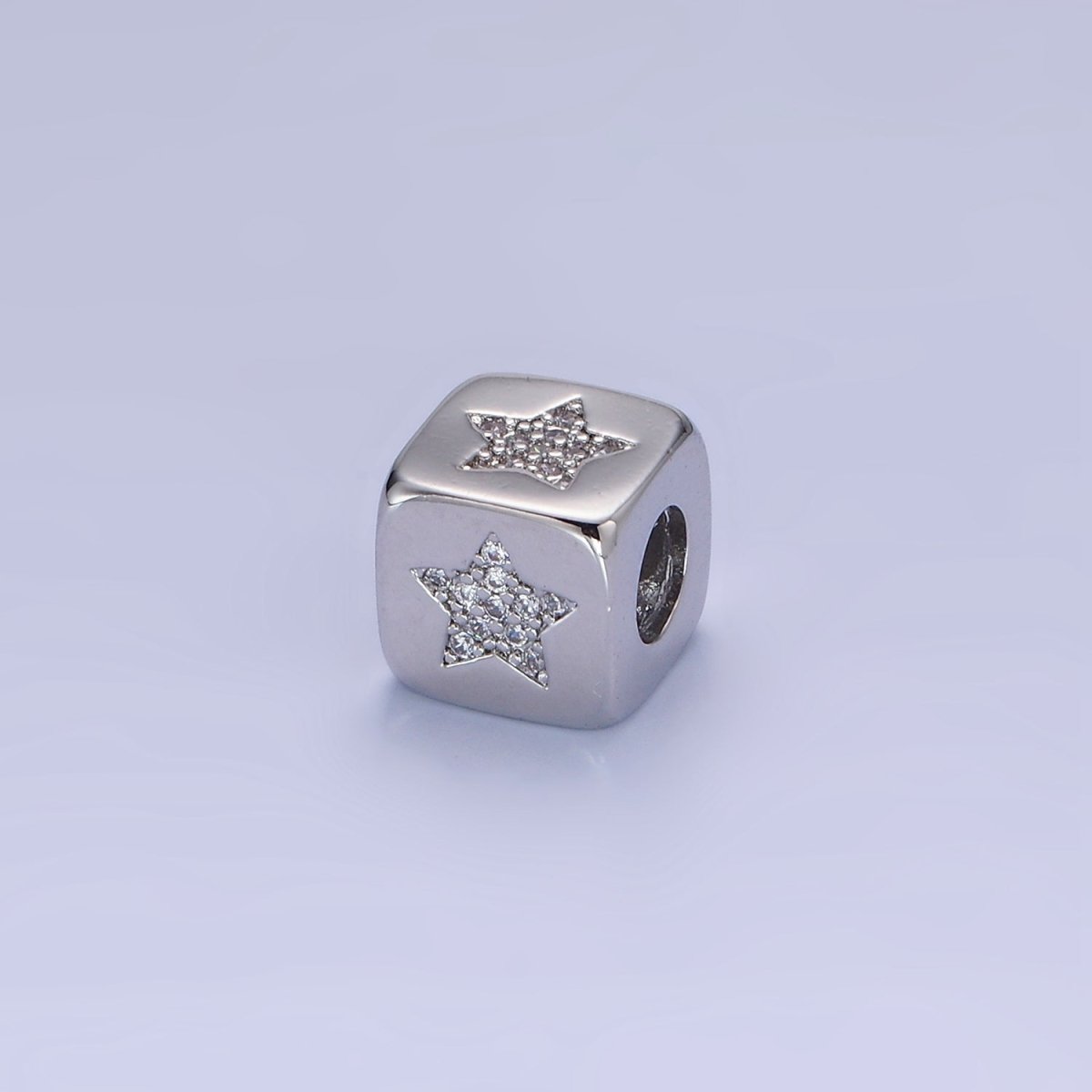 14K Gold Filled 9mm Micro Paved CZ Celestial Star Cube Bead in Gold & Silver | B885 - DLUXCA