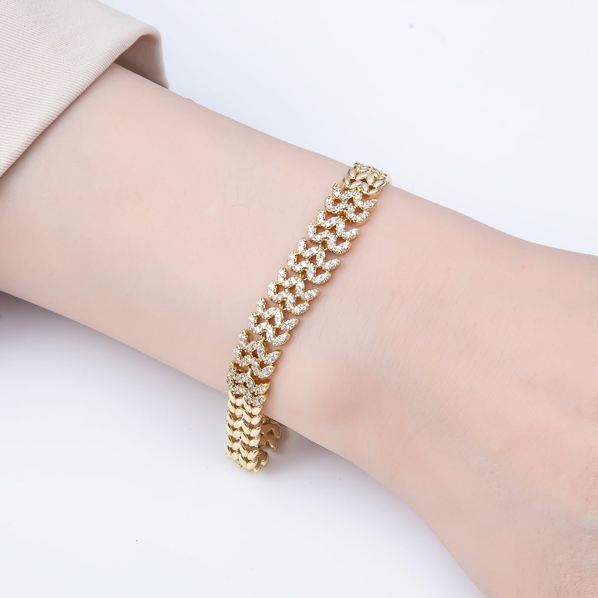 14K Gold Filled 9mm Micro Paved CZ Geometric Heart Panther Chain 7 Inch Adjustable Bracelet | WA-04633 - DLUXCA