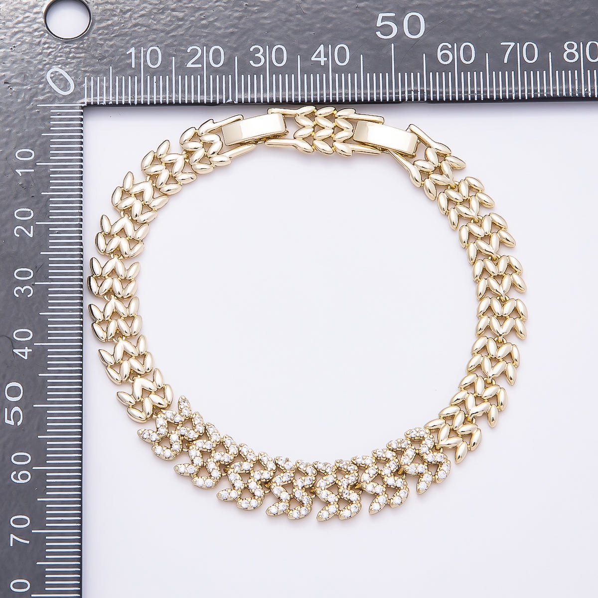 14K Gold Filled 9mm Micro Paved CZ Geometric Heart Panther Chain 7 Inch Adjustable Bracelet | WA-04633 - DLUXCA