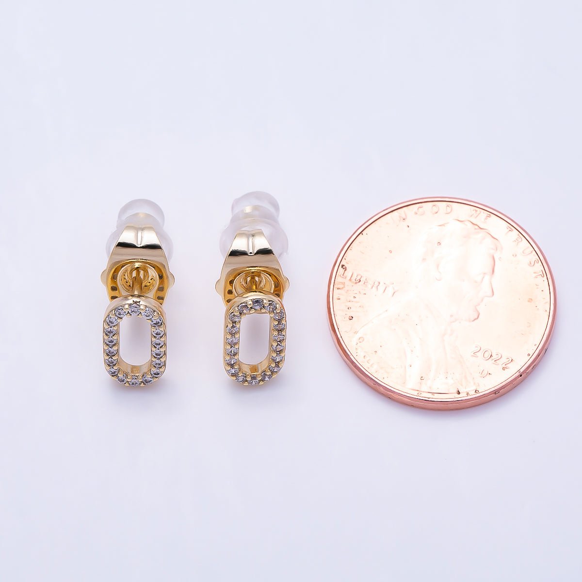 14K Gold Filled 9mm Micro Paved CZ Oval Link Stud Earrings | Earrings-00703 - DLUXCA