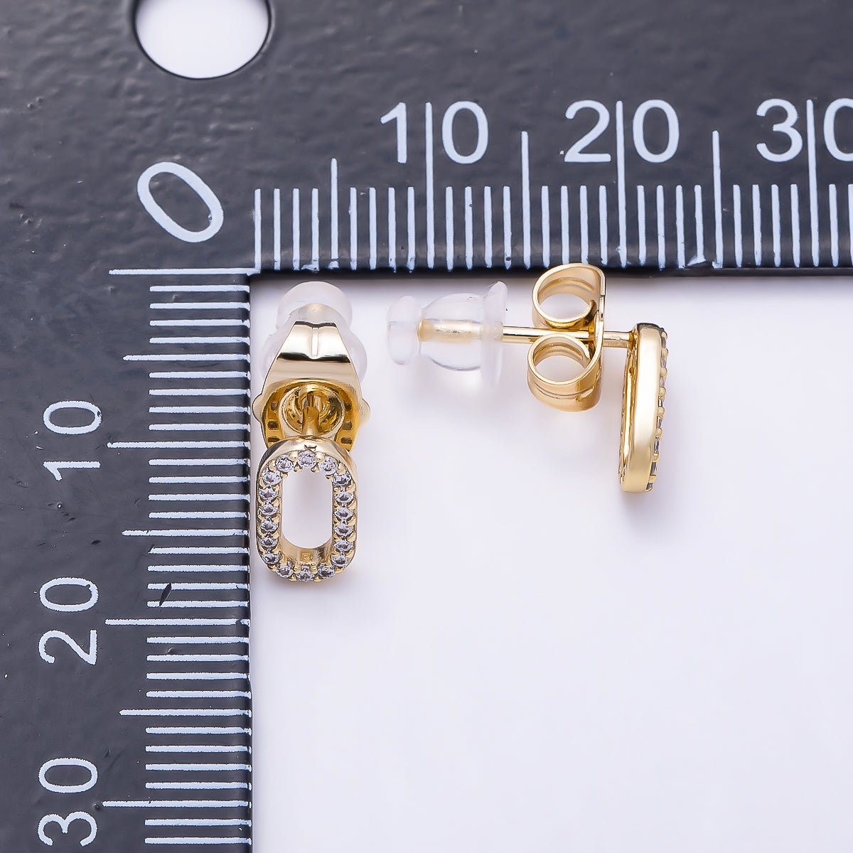 14K Gold Filled 9mm Micro Paved CZ Oval Link Stud Earrings | Earrings-00703 - DLUXCA