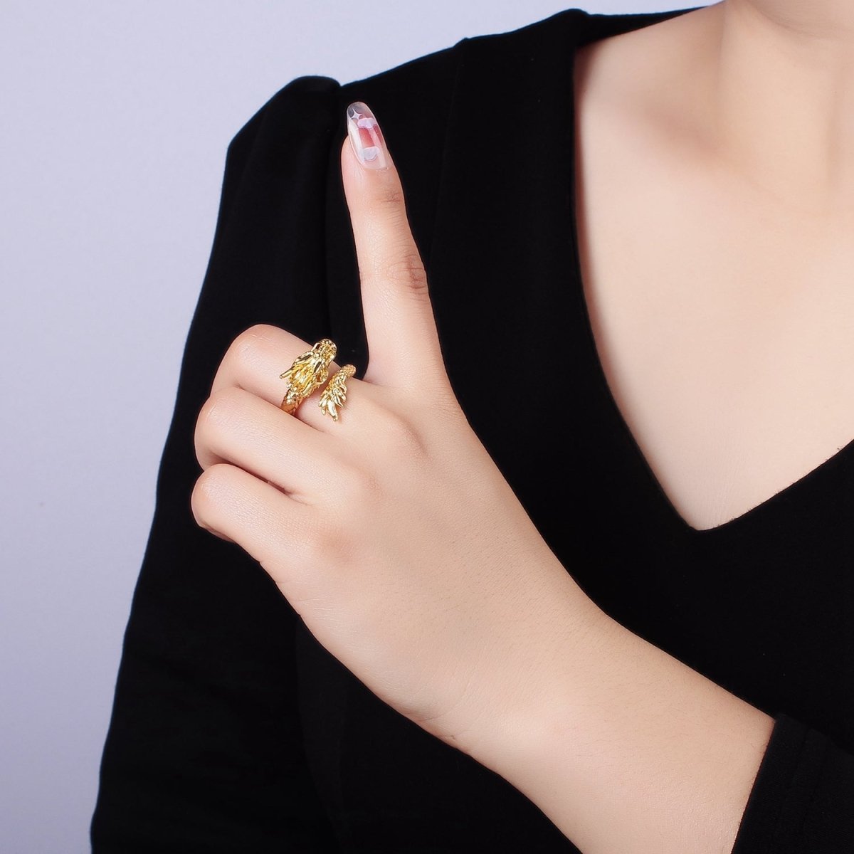 14K Gold Filled Artisan Scaled Dragon Wrap Ring | O1360 - DLUXCA