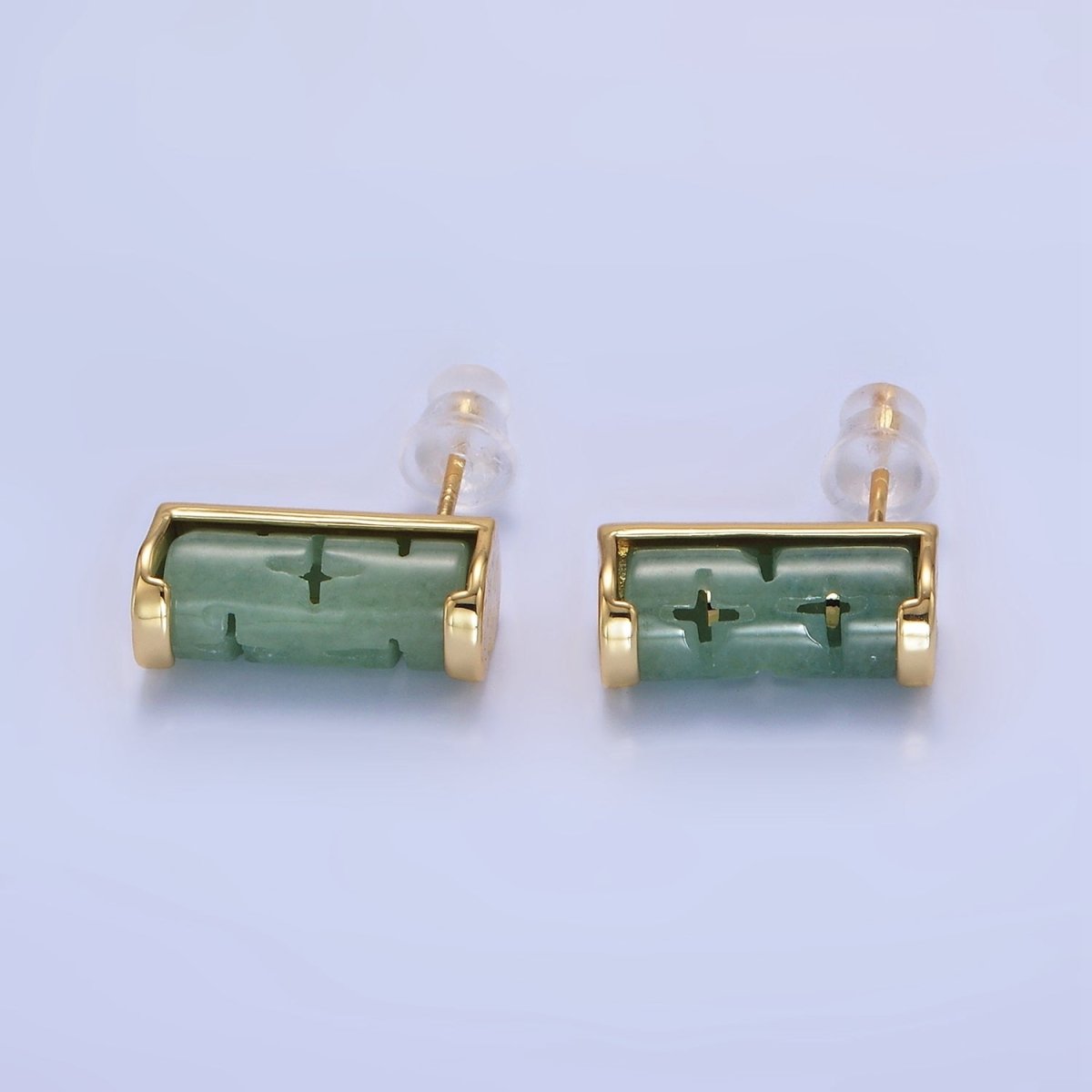 14K Gold Filled Aventurine Tube Linear Stud Earrings | P486 - DLUXCA