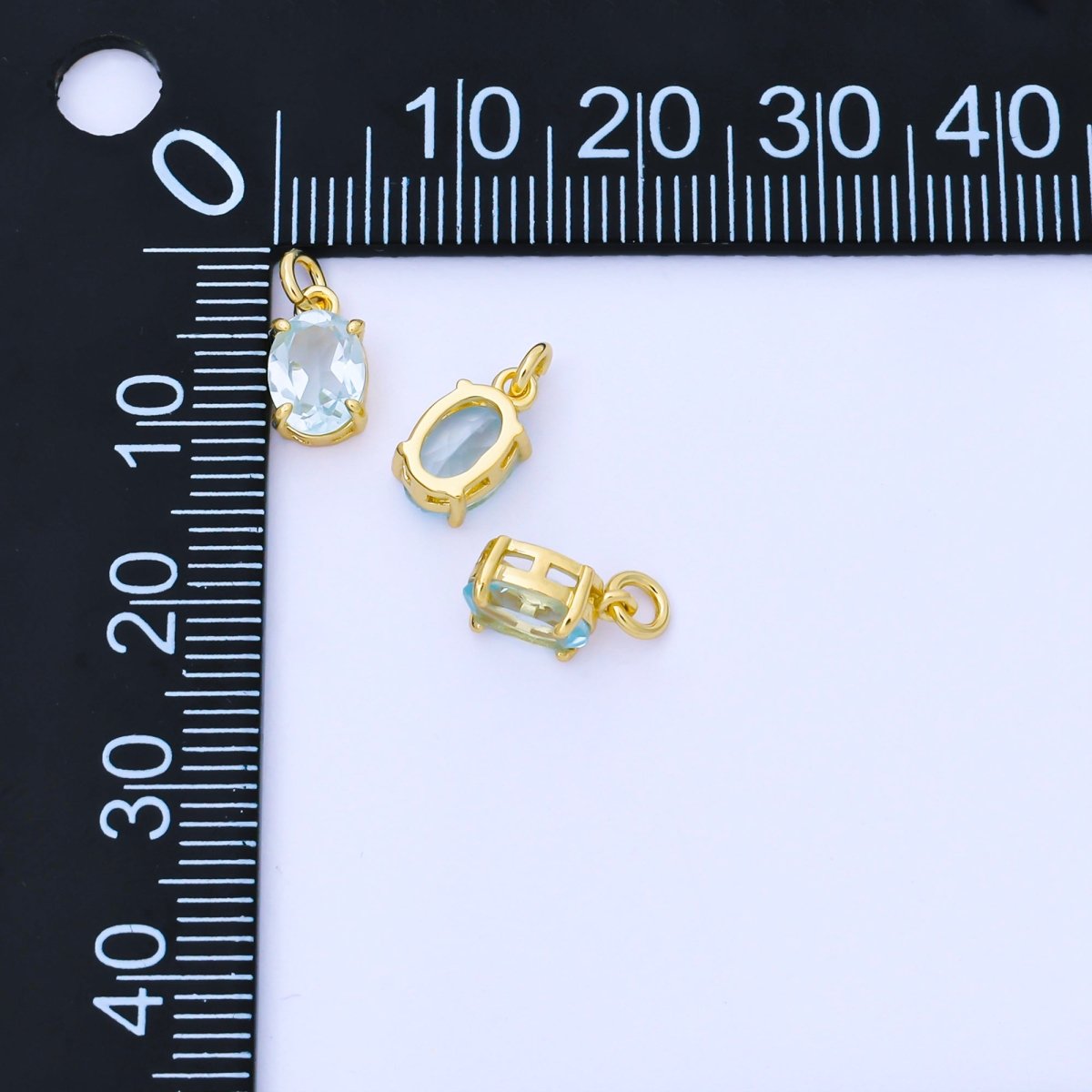 14K Gold Filled Baby Blue CZ Oval Minimalist Add - On Charm | AC841 - DLUXCA