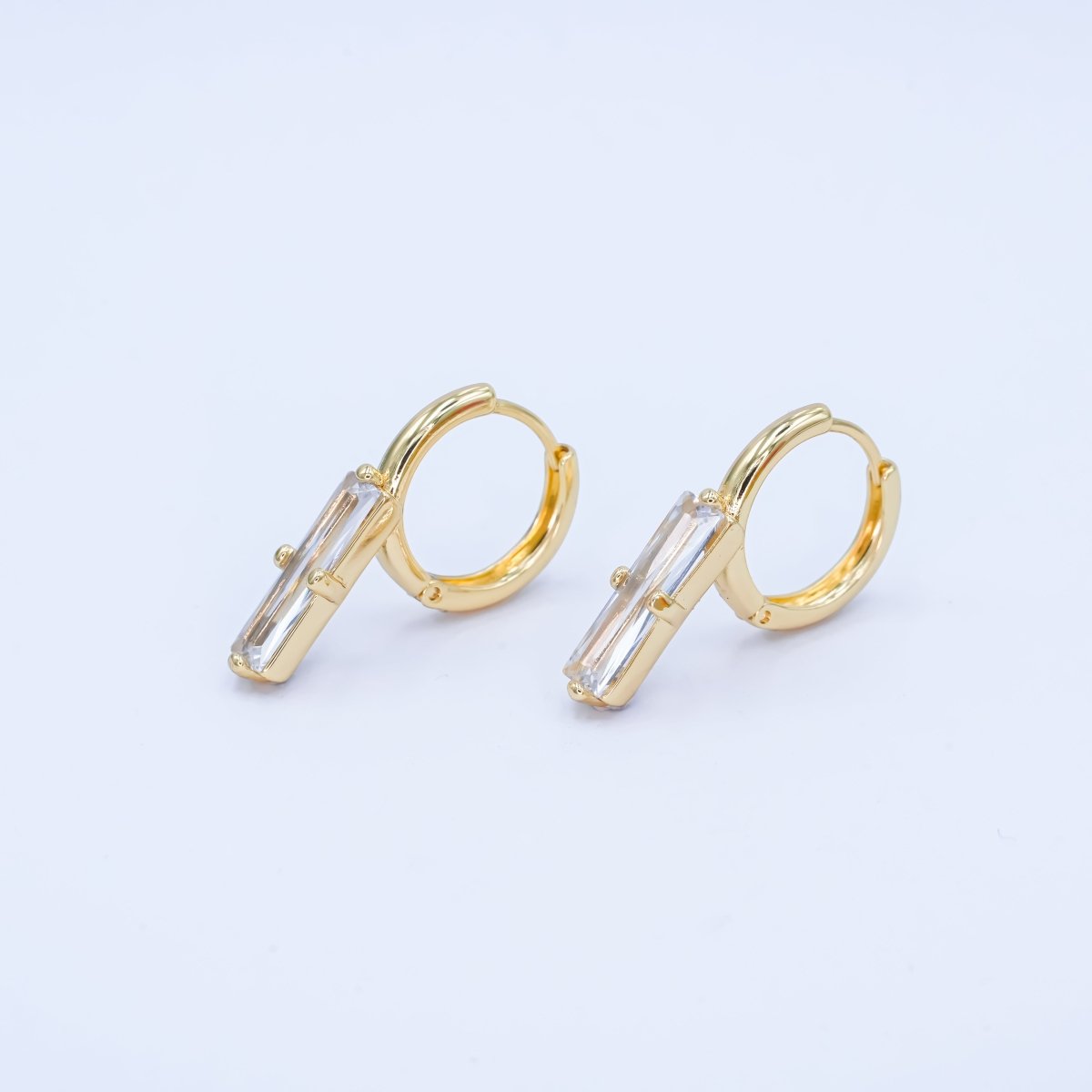 14K Gold Filled Baguette CZ Drop Huggie Earrings | AD1189 - DLUXCA