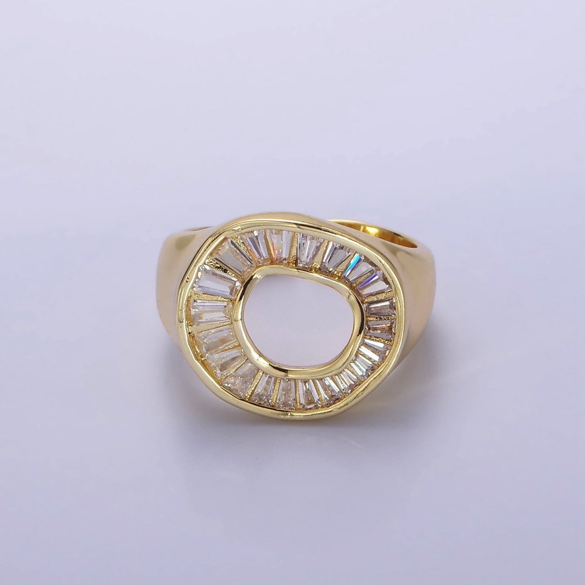 14K Gold Filled Baguette Lined Open Round Signet Ring in Gold & Silver | R213 R214 - DLUXCA