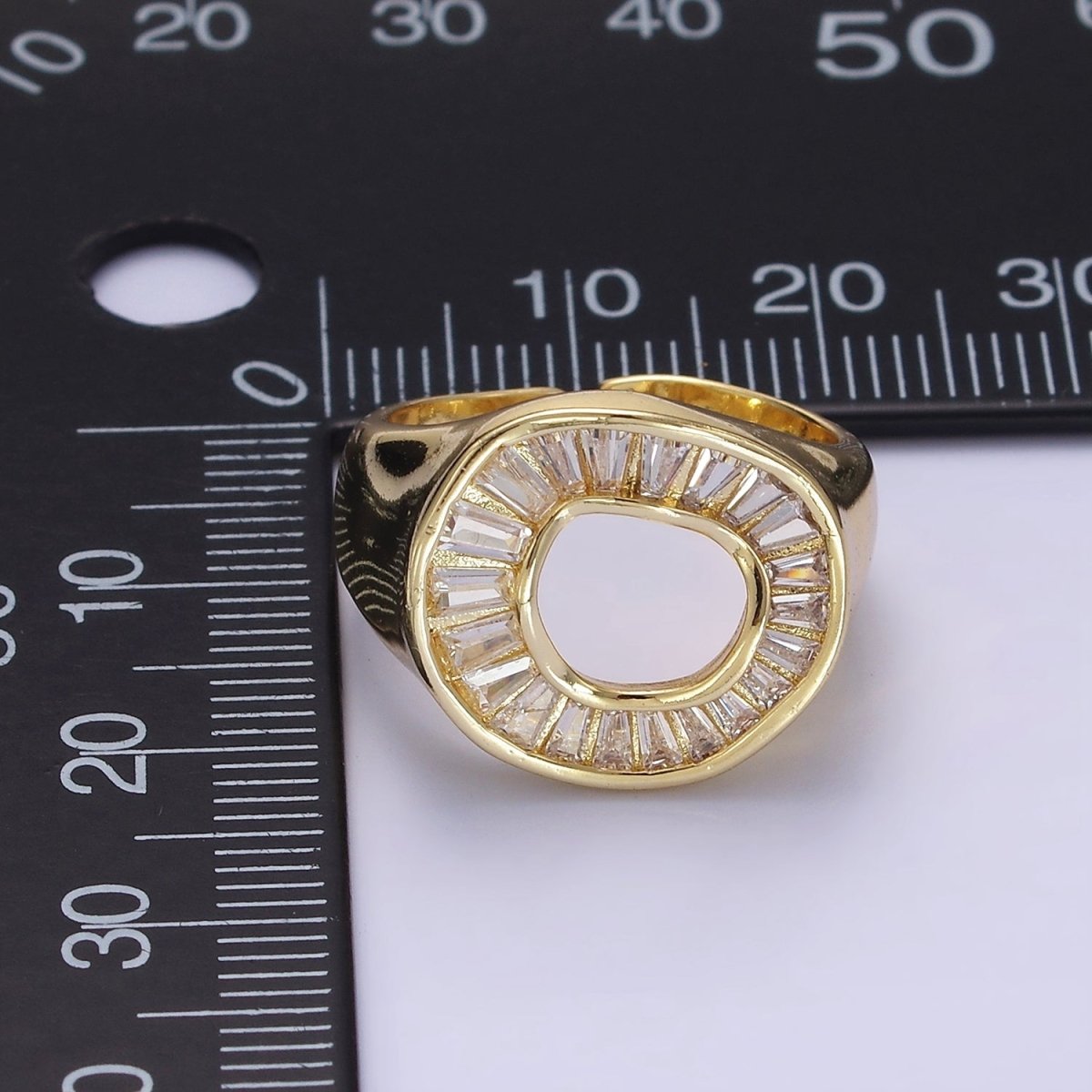 14K Gold Filled Baguette Lined Open Round Signet Ring in Gold & Silver | R213 R214 - DLUXCA