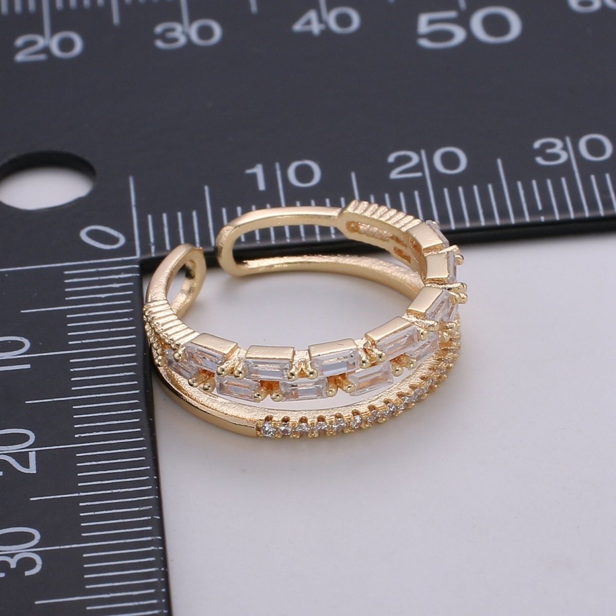 14K Gold Filled Baguette Micro Paved CZ Double Band Ring | U516 - DLUXCA