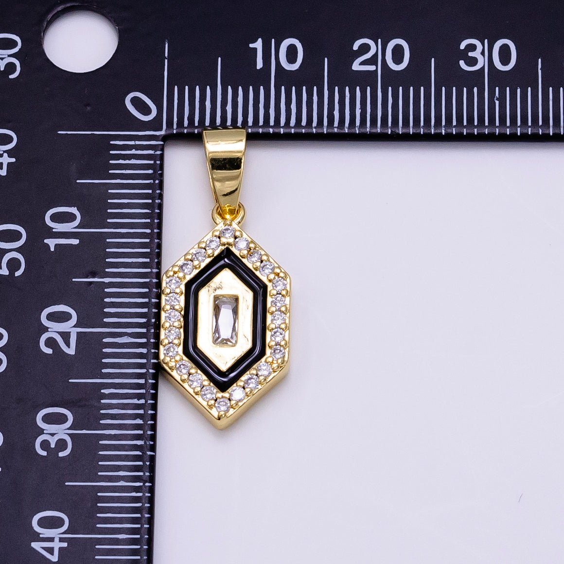 14K Gold Filled Baguette Micro Paved CZ Enamel Geometric Pendant | AA1266 - DLUXCA
