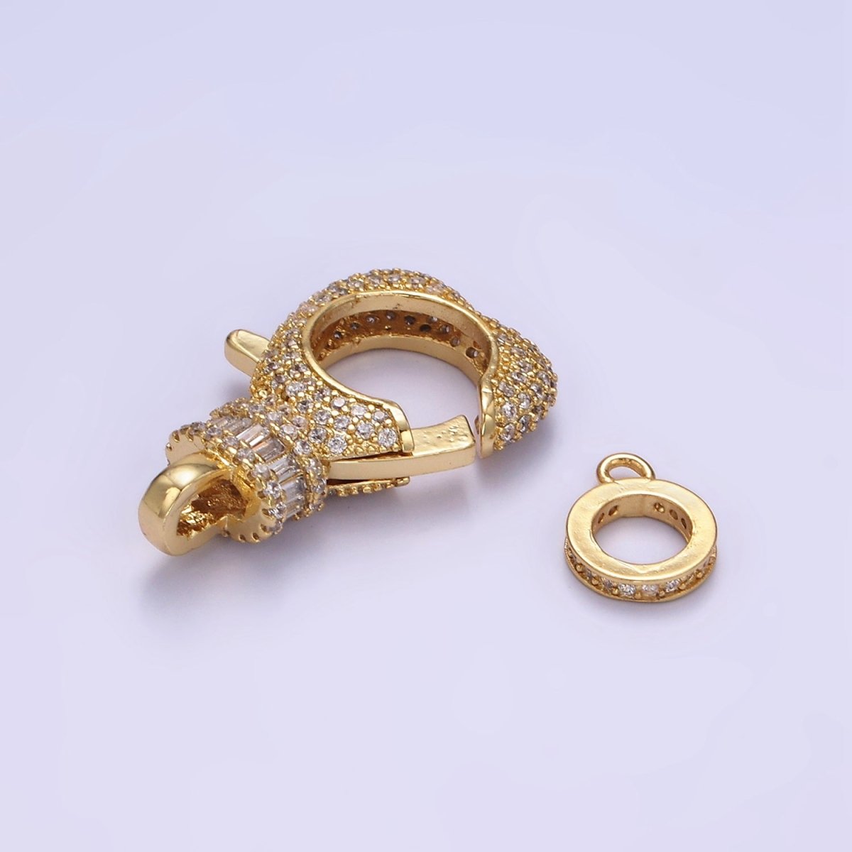 14K Gold Filled Baguette Micro Paved CZ Lobster Clasps Closure Findings Set in Silver & Gold | Z816 Z815 - DLUXCA