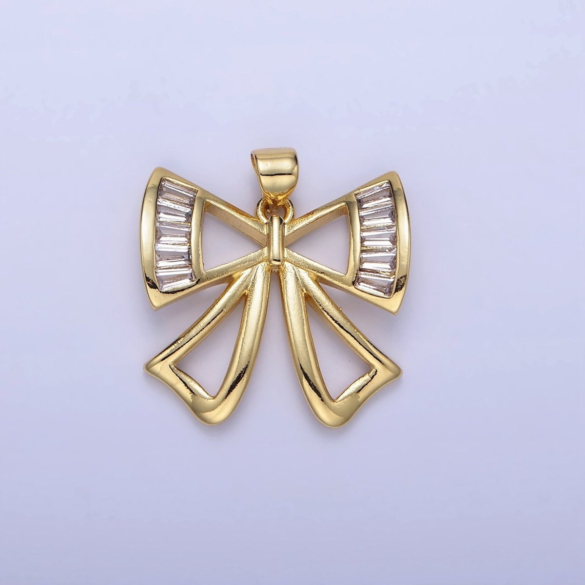 14K Gold Filled Baguette Open Ribbon Bow Pendant | AA1320 - DLUXCA