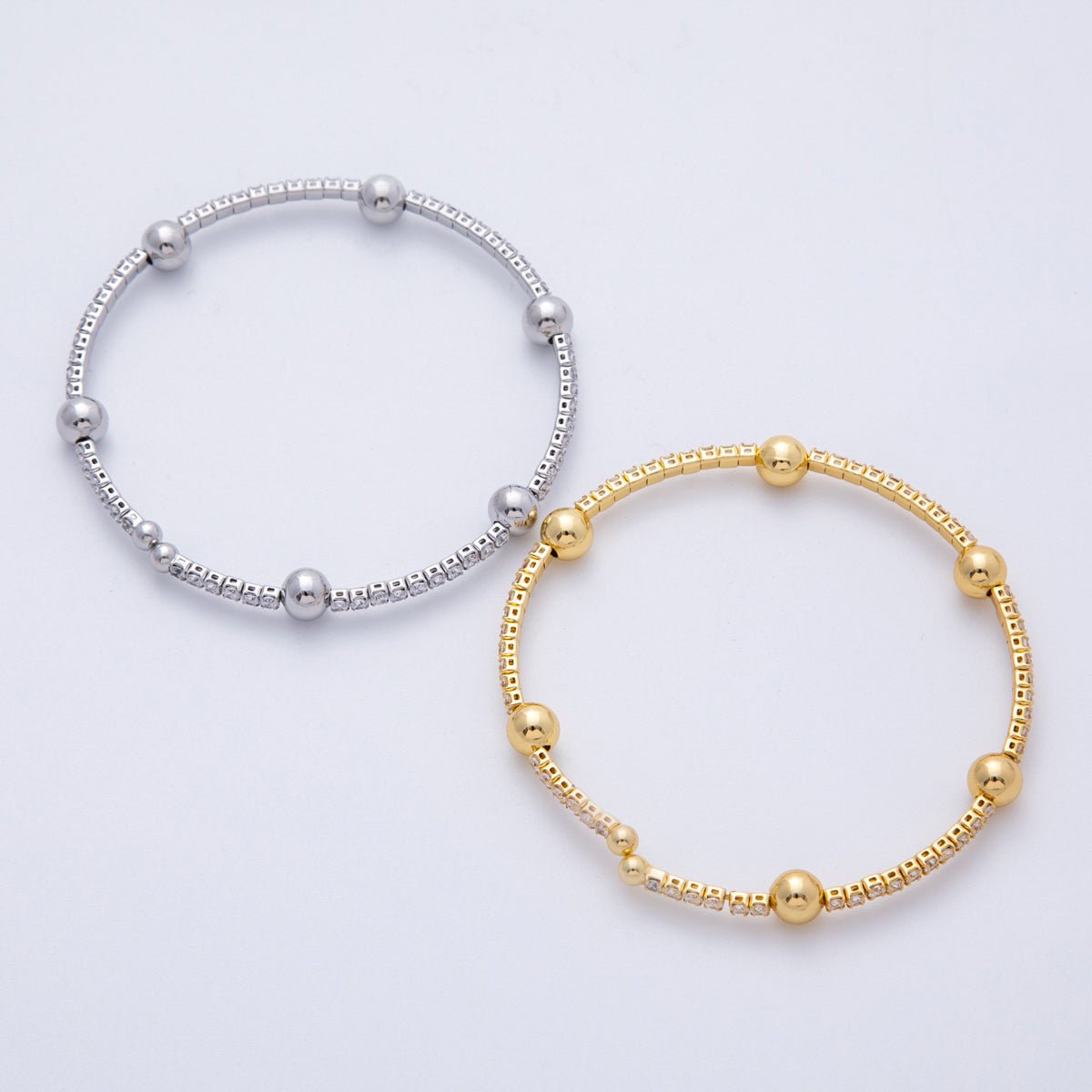 14K Gold Filled Ball Bead Tennis Cuff Bracelet in Gold & Silver | WA - 4028 WA - 4029 - DLUXCA