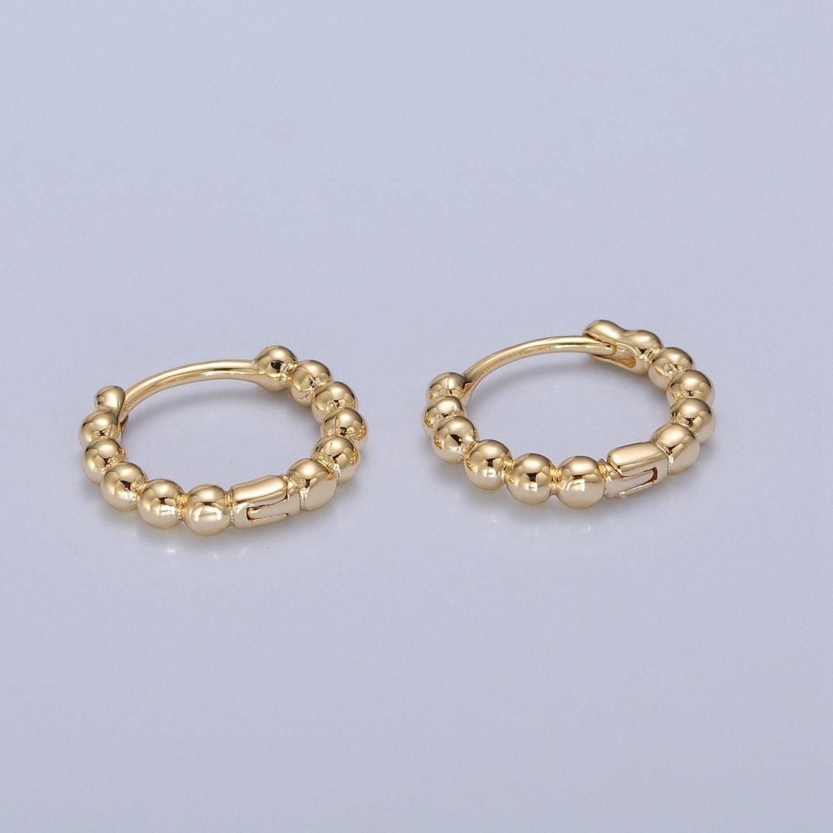 14K Gold Filled Beaded Ball Round Bubble Huggie Hoop Earring | P373 - DLUXCA