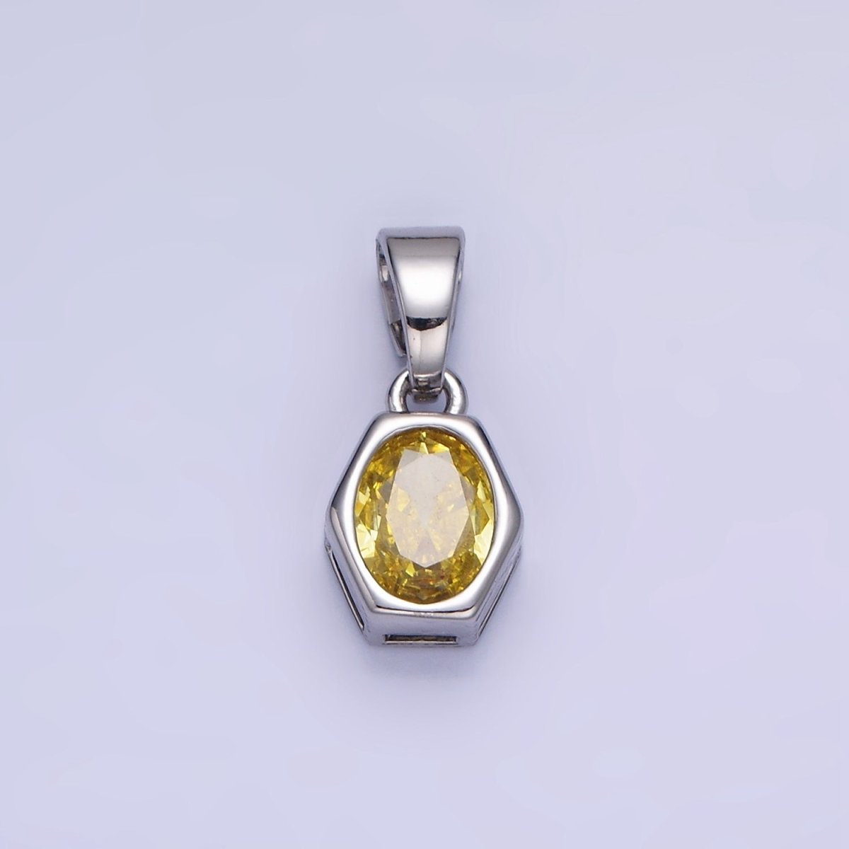 14K Gold Filled Birthstone CZ Hexagonal Pendant in Gold & Silver | AA1282 - AA1295 - DLUXCA