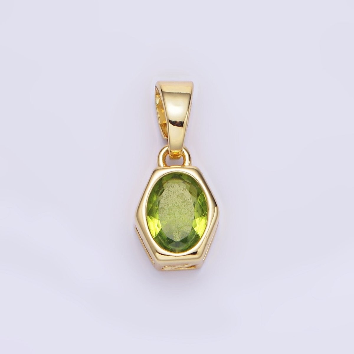 14K Gold Filled Birthstone CZ Hexagonal Pendant in Gold & Silver | AA1282 - AA1295 - DLUXCA