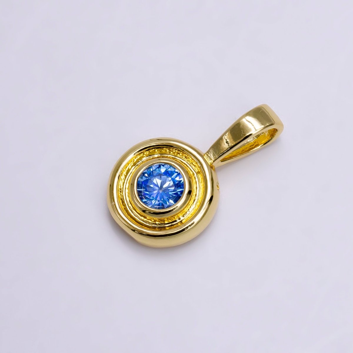 14K Gold Filled Birthstone CZ Lined - Bezel Round Pendant | N1970 - DLUXCA