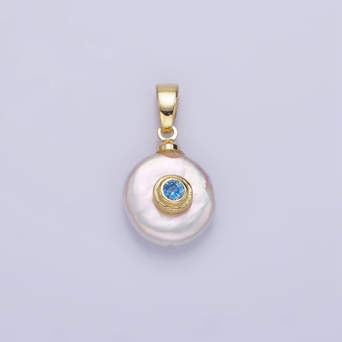 14K Gold Filled Birthstone Round CZ Freshwater Pearl Pendant | P1671 - P1674 - DLUXCA