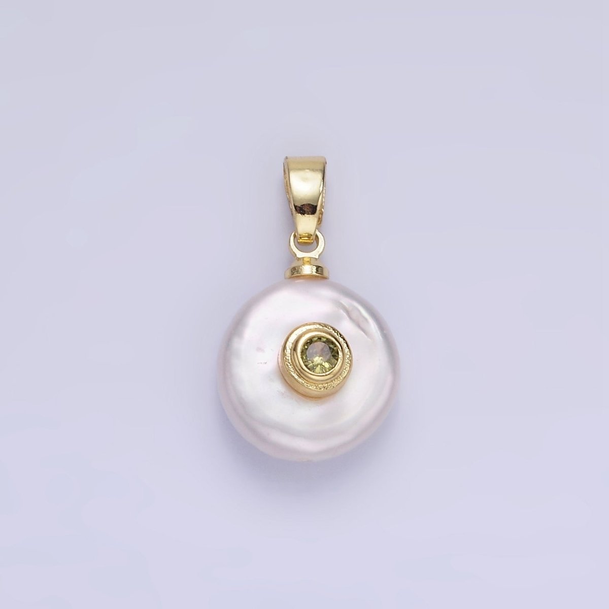 14K Gold Filled Birthstone Round CZ Freshwater Pearl Pendant | P1671 - P1674 - DLUXCA