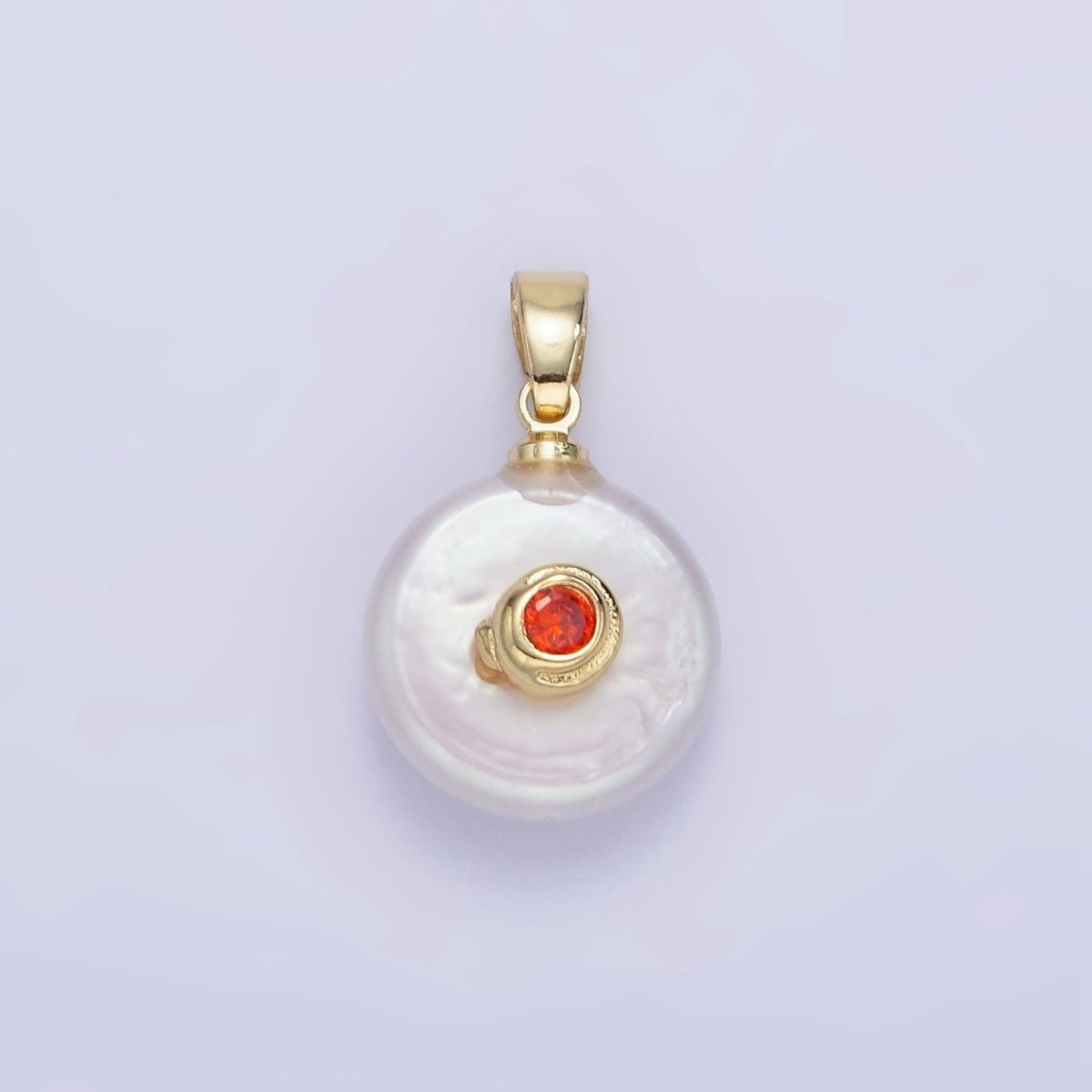 14K Gold Filled Birthstone Round CZ Freshwater Pearl Pendant | P1671 - P1674 - DLUXCA