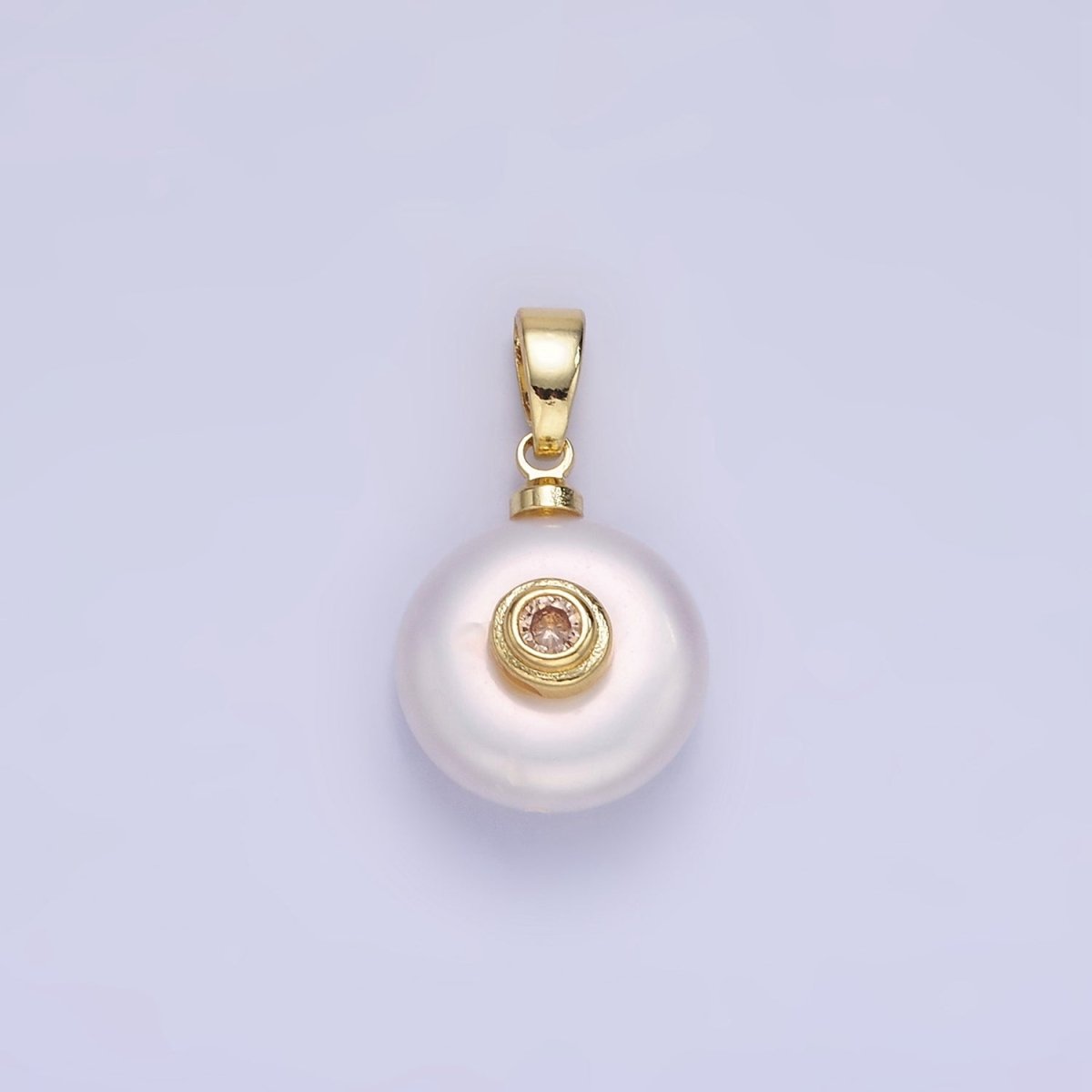 14K Gold Filled Birthstone Round CZ Freshwater Pearl Pendant | P1671 - P1674 - DLUXCA