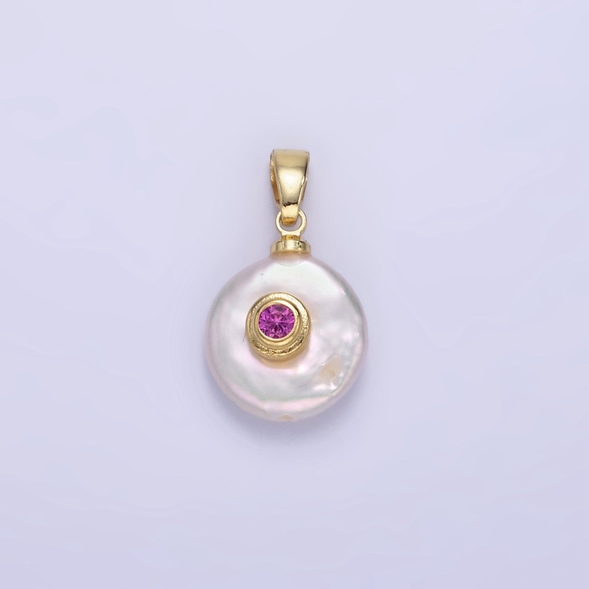 14K Gold Filled Birthstone Round CZ Freshwater Pearl Pendant | P1671 - P1674 - DLUXCA