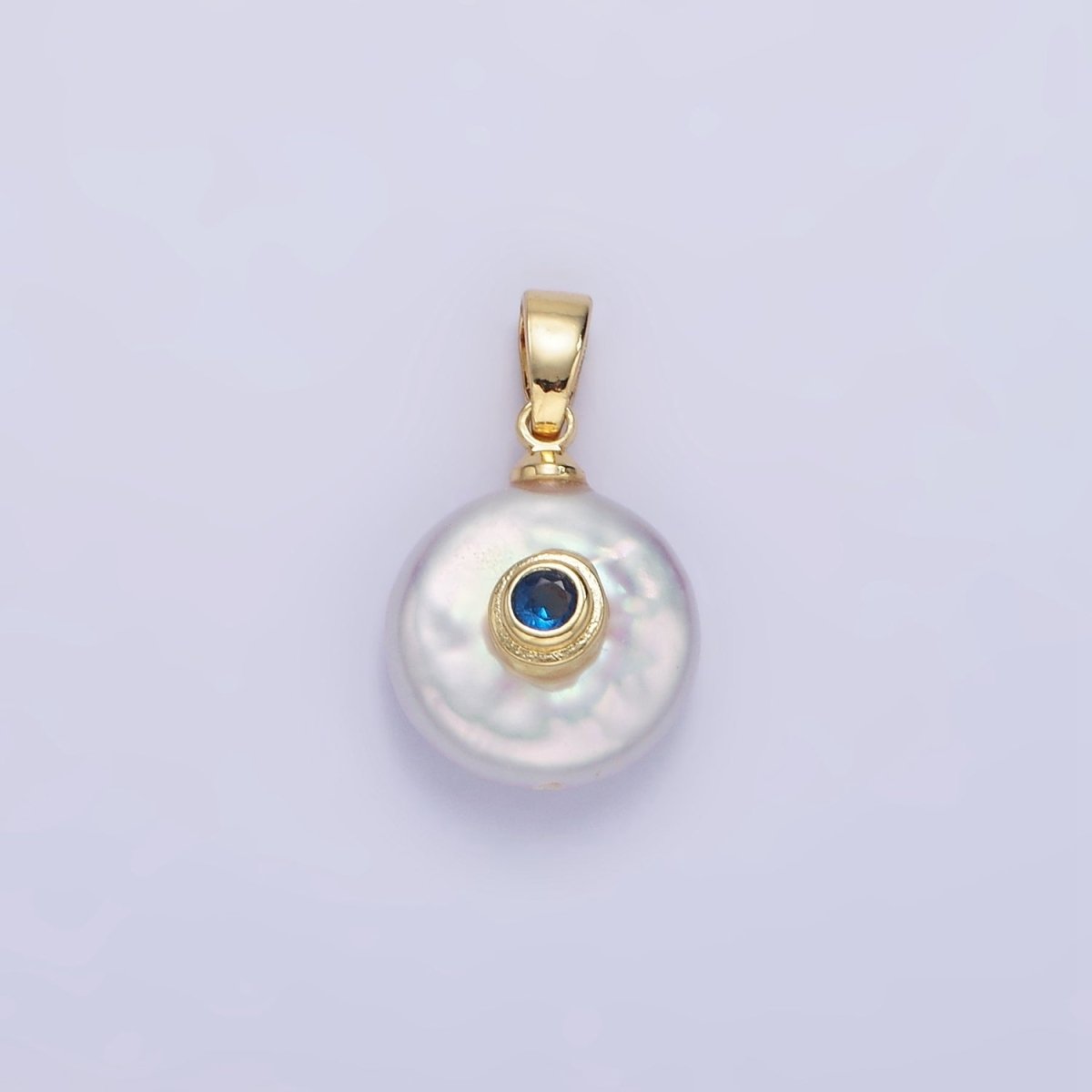 14K Gold Filled Birthstone Round CZ Freshwater Pearl Pendant | P1671 - P1674 - DLUXCA