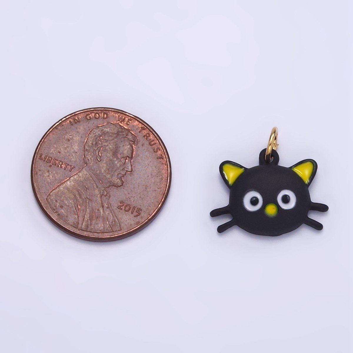 14K Gold Filled Black Cat Kitten Pet Enamel Mini Charm | D557 - DLUXCA