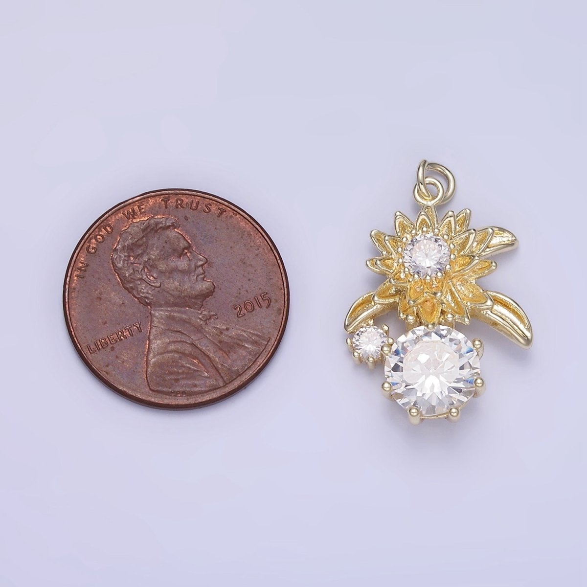 14K Gold Filled Blooming Flower CZ Drop Mini Charm | W652 - DLUXCA