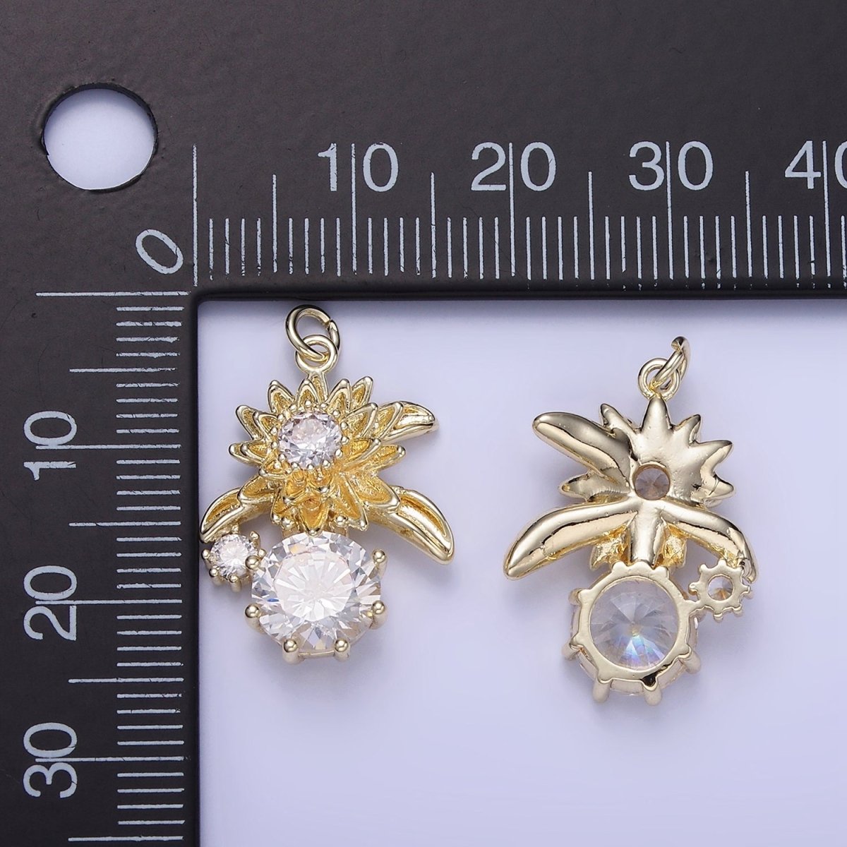 14K Gold Filled Blooming Flower CZ Drop Mini Charm | W652 - DLUXCA