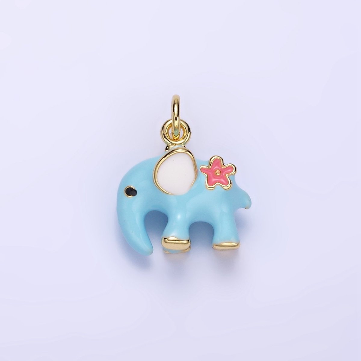 14K Gold Filled Blue Elephant Flower Enamel Animal Charm | C597 - DLUXCA