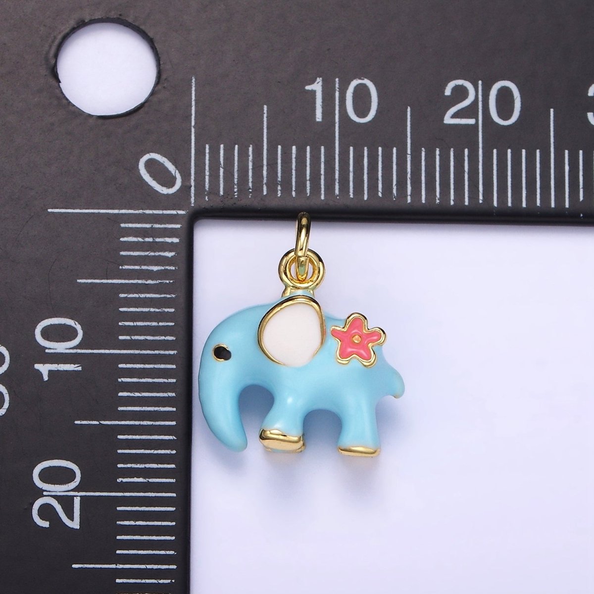 14K Gold Filled Blue Elephant Flower Enamel Animal Charm | C597 - DLUXCA