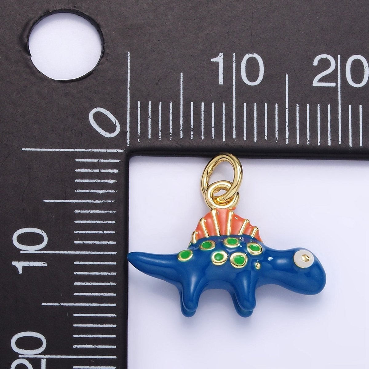 14K Gold Filled Blue Stegosaurus Dinosaur Enamel Mini Charm | AG834 - DLUXCA