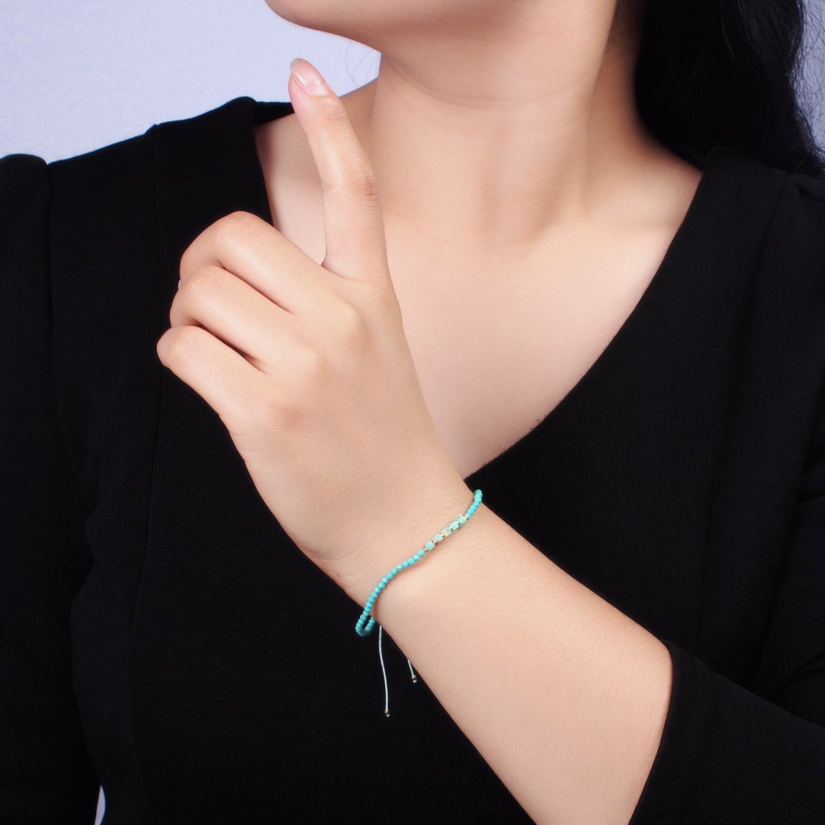 14K Gold Filled Blue Turquoise Multifaceted Rope Adjustable Friendship Bracelet | WA - 02171 ~ WA - 02219 - DLUXCA