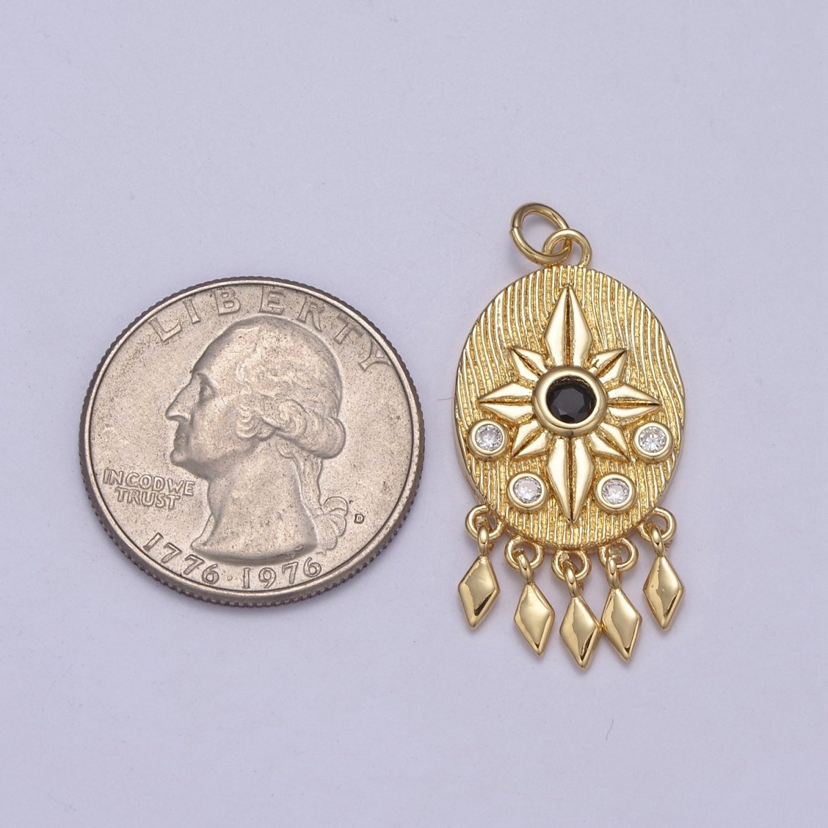 14K Gold Filled Bohemian Lotus Charm With Black CZ Stone Dangle Pendant for Necklace N - 350 - DLUXCA