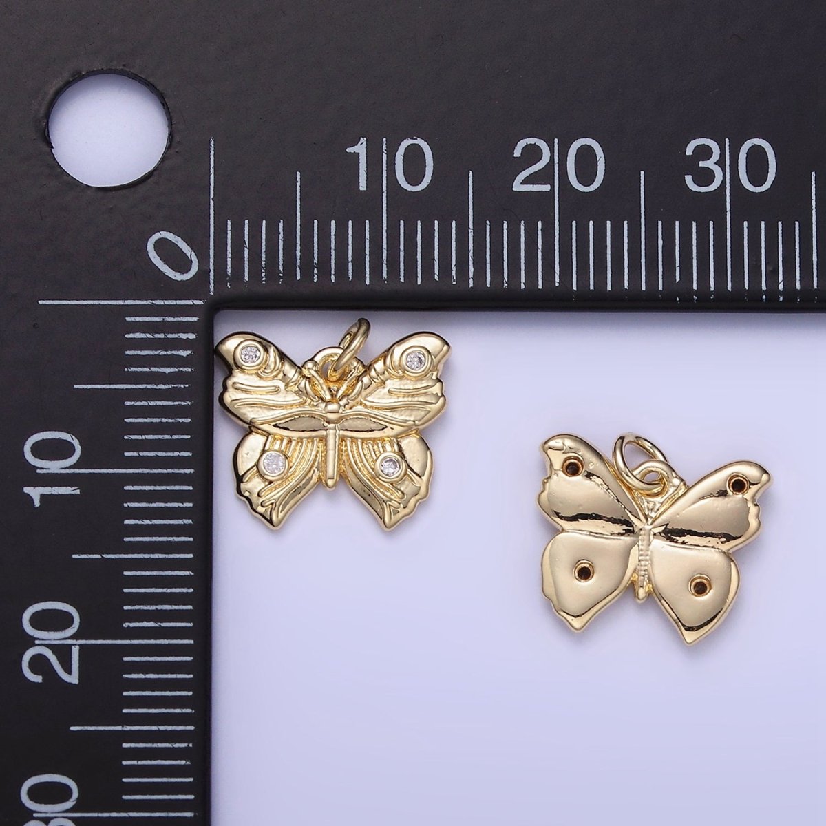 14K Gold Filled Butterfly Wings CZ Lined Artisan Charm | W655 - DLUXCA