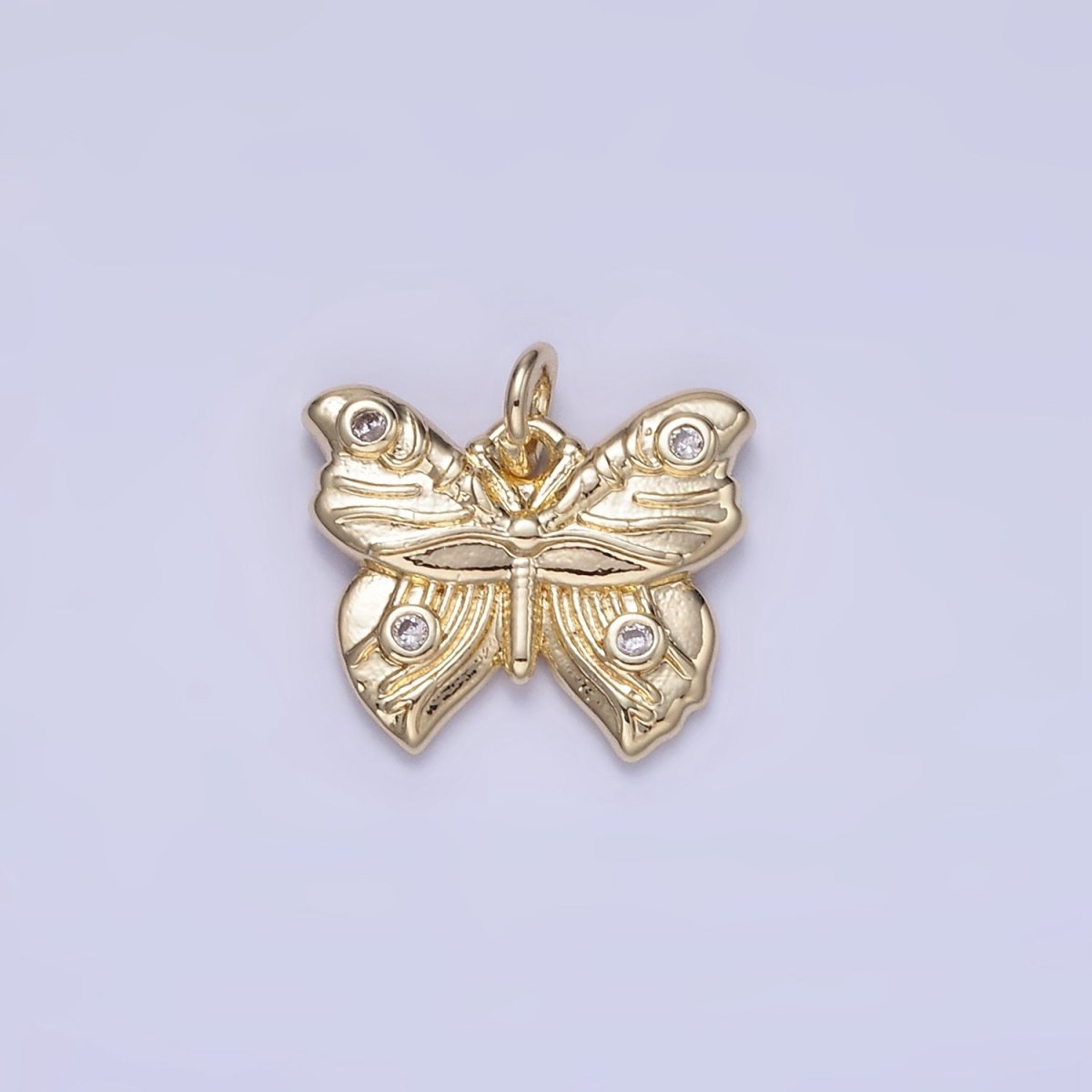 14K Gold Filled Butterfly Wings CZ Lined Artisan Charm | W655 - DLUXCA