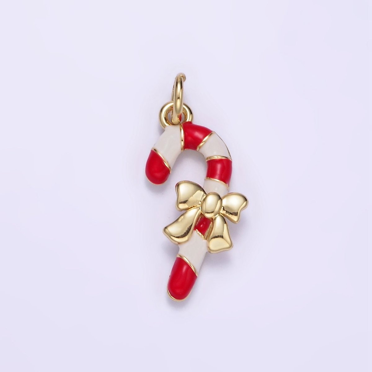 14K Gold Filled Candy Cane Bow Enamel Mini Christmas Charm | D545 - DLUXCA