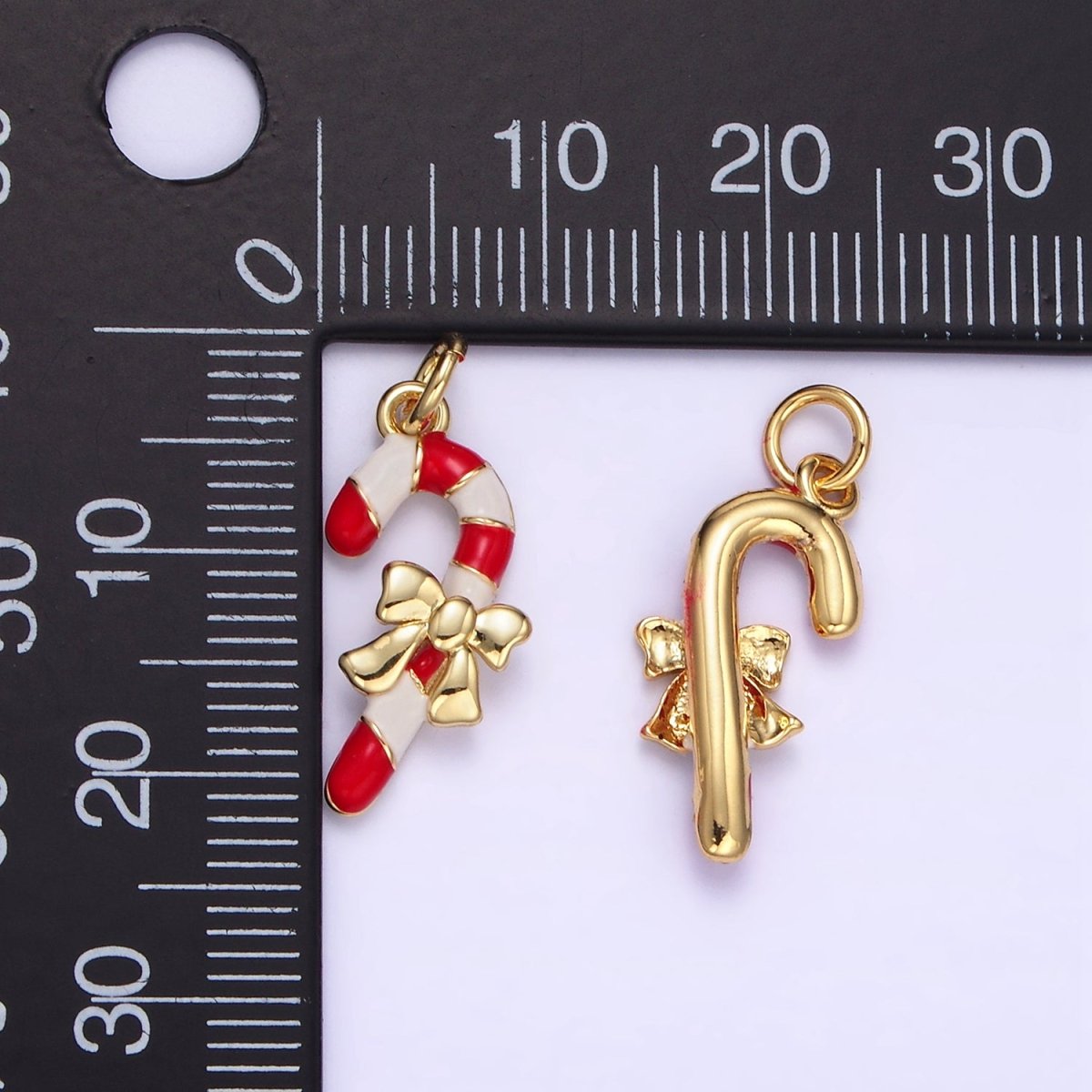 14K Gold Filled Candy Cane Bow Enamel Mini Christmas Charm | D545 - DLUXCA