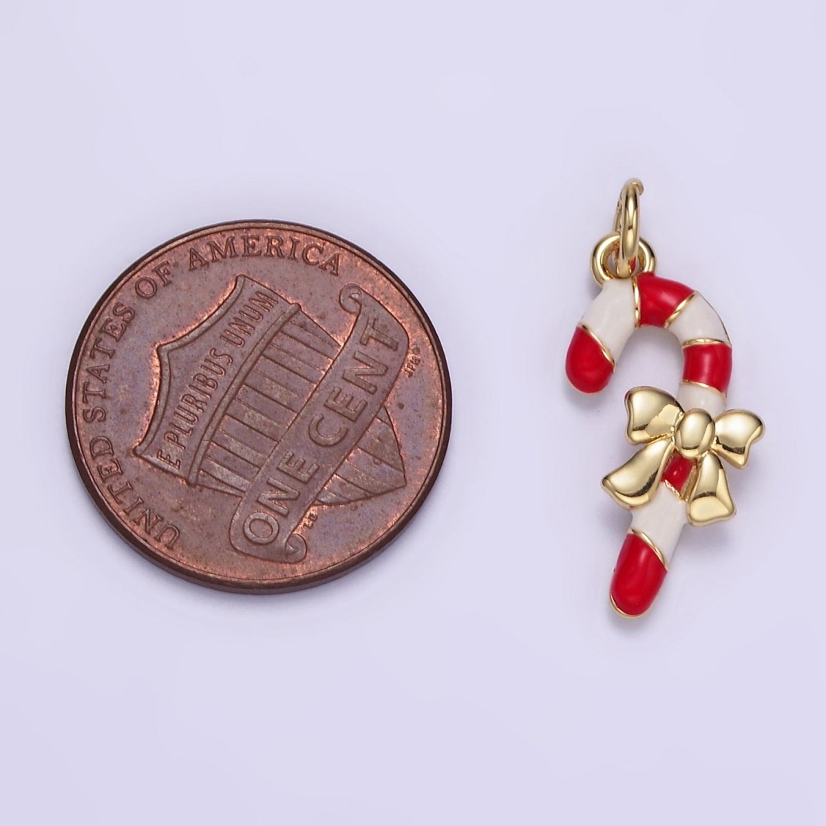 14K Gold Filled Candy Cane Bow Enamel Mini Christmas Charm | D545 - DLUXCA