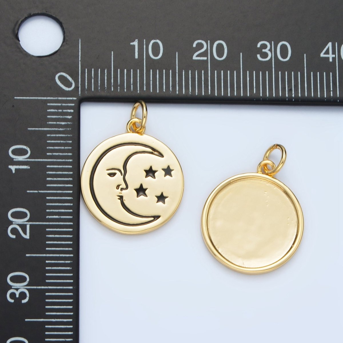 14K Gold Filled Celestial Crescent Moon Face Stars Round Charm | AG883 - DLUXCA